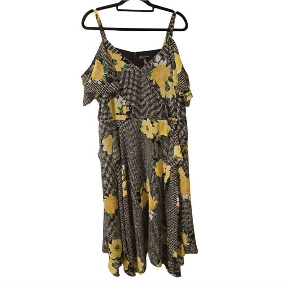 INC INTERNATIONAL CONCEPTS Cold Shoulder Gingham Floral Check Dress - Size 18W - Picture 2 of 13